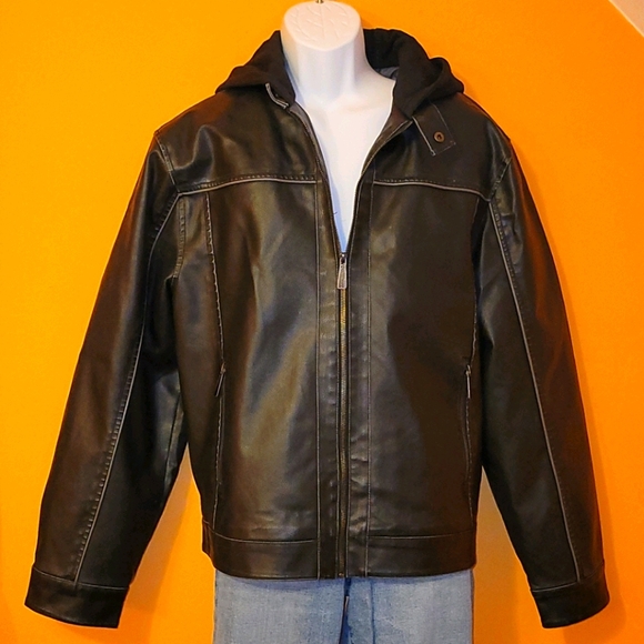 Whispering Smith Other - Whispering Smith Black PU Leather Jacket with Hood